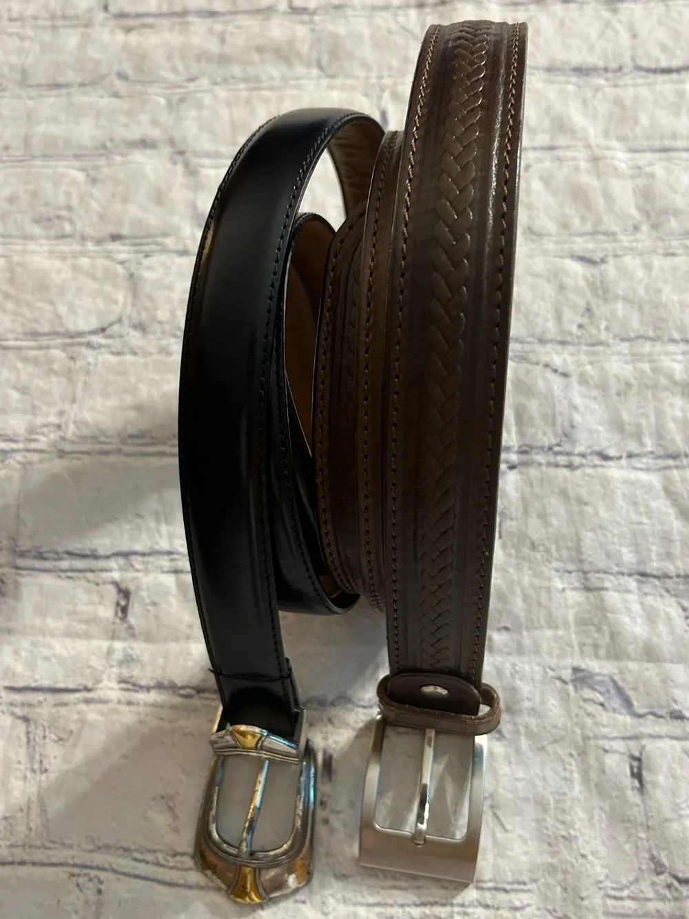 VERO CUOIO BROWN LEATHER ITALY MADE  & BLACK WESTERN FULL GRAIN BELTS